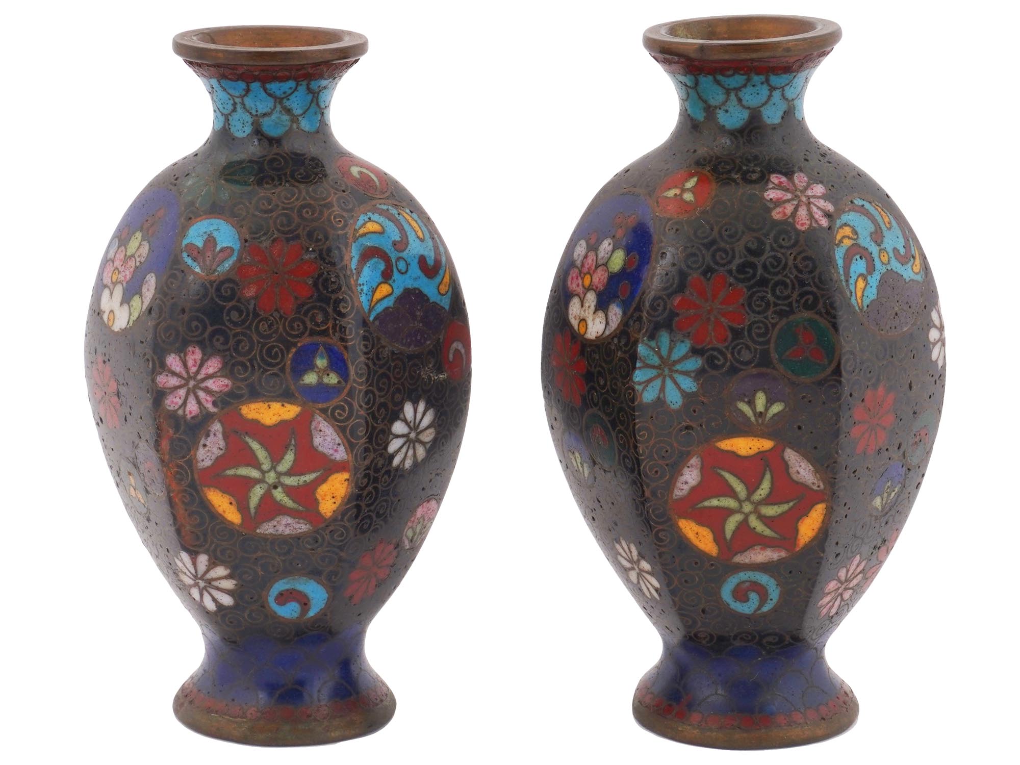 ANTIQUE JAPANESE CLOISONNE ENAMEL FLOWER VASES PIC-0